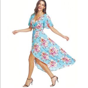 Azalosie Turquoise Floral Maxi Dress